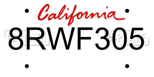 8RWF305 California License Plate