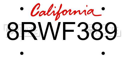 8RWF389 California License Plate