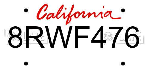 8RWF476 California License Plate