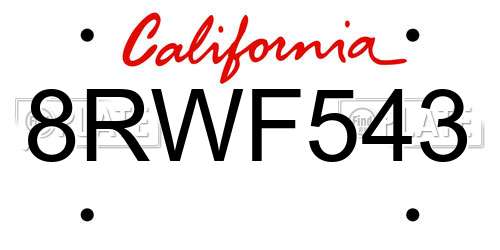 8RWF543 California License Plate