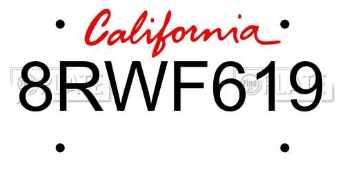 8RWF619 California License Plate