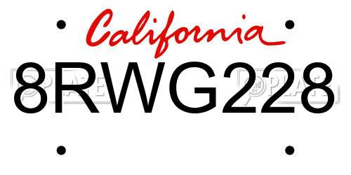 8RWG228 California License Plate