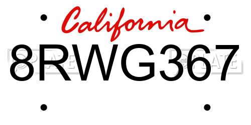 8RWG367 California License Plate