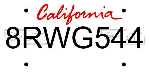 8RWG544 California License Plate