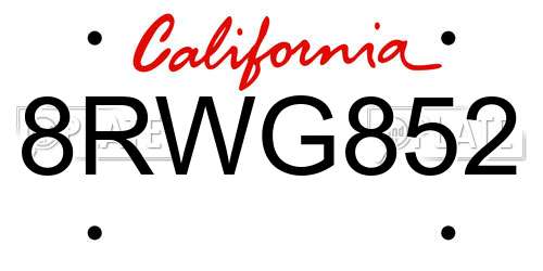 8RWG852 California License Plate