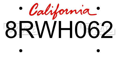 8RWH062 California License Plate
