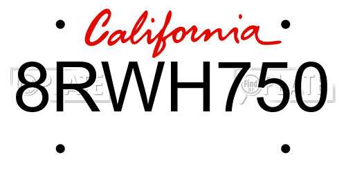 8RWH750 California License Plate