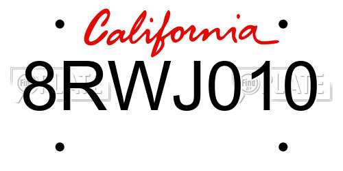 8RWJ010 California License Plate