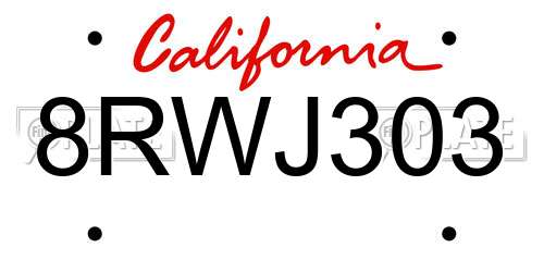 8RWJ303 California License Plate