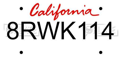 8RWK114 California License Plate