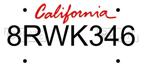 8RWK346 California License Plate