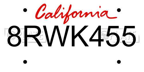 8RWK455 California License Plate
