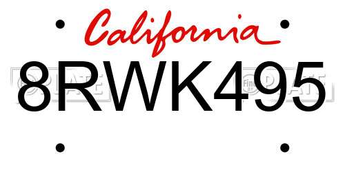 8RWK495 California License Plate