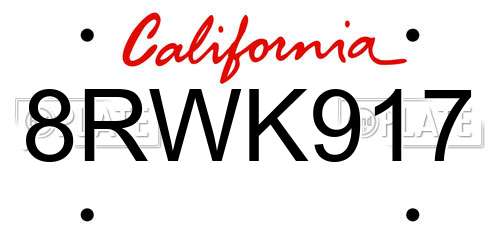 8RWK917 California License Plate