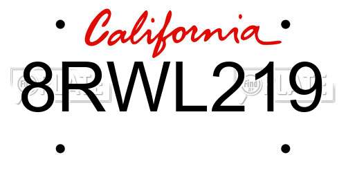 8RWL219 California License Plate