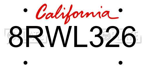 8RWL326 California License Plate
