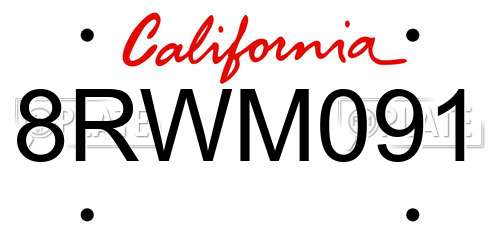 8RWM091 California License Plate