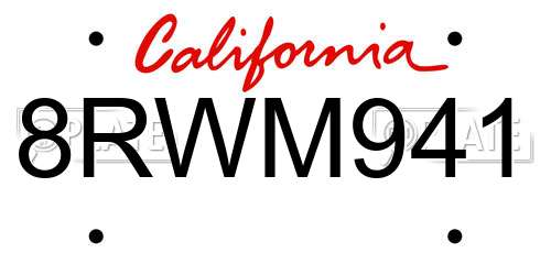8RWM941 California License Plate