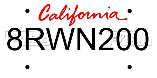 8RWN200 California License Plate
