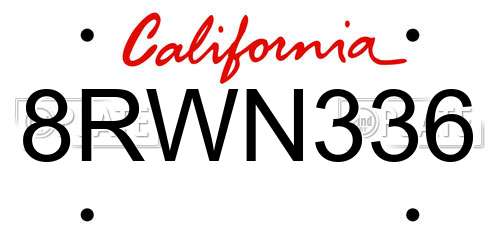 8RWN336 California License Plate