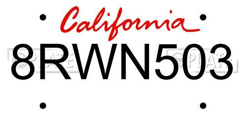 8RWN503 California License Plate
