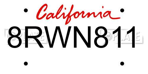 8RWN811 California License Plate