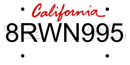 8RWN995 California License Plate