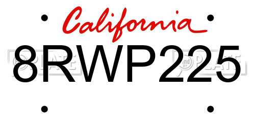 8RWP225 California License Plate