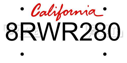 8RWR280 California License Plate