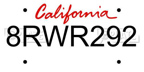 8RWR292 California License Plate