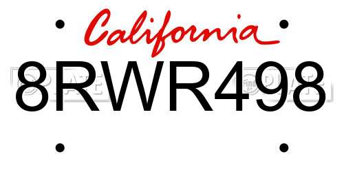 8RWR498 California License Plate