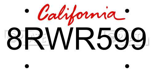 8RWR599 California License Plate