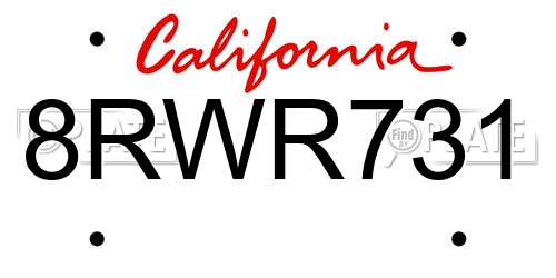 8RWR731 California License Plate