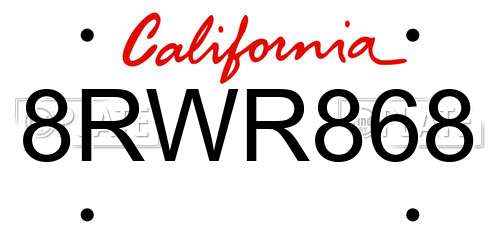 8RWR868 California License Plate