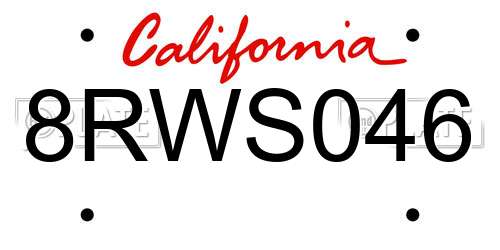 8RWS046 California License Plate