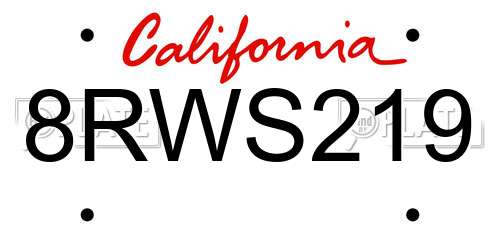 8RWS219 California License Plate