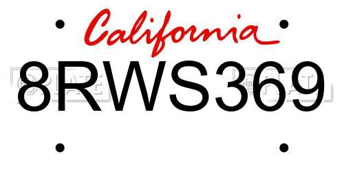 8RWS369 California License Plate