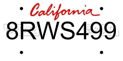 8RWS499 California License Plate