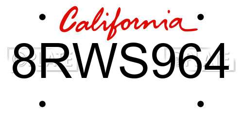 8RWS964 California License Plate