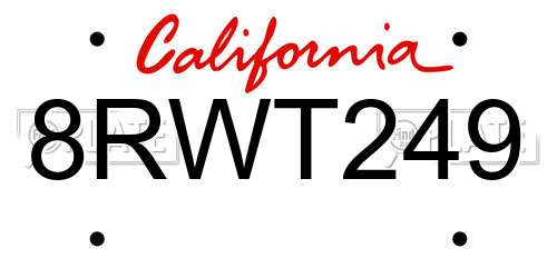 8RWT249 California License Plate