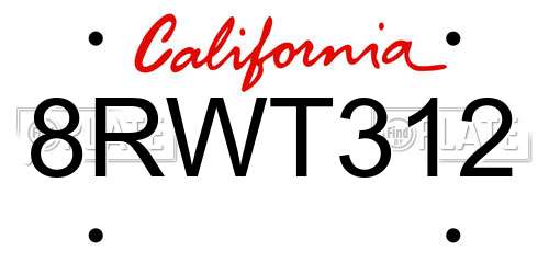 8RWT312 California License Plate