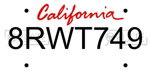 8RWT749 California License Plate