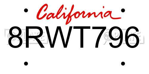 8RWT796 California License Plate