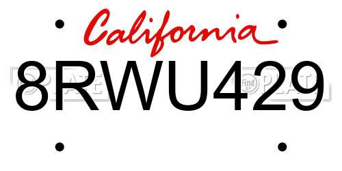 8RWU429 California License Plate
