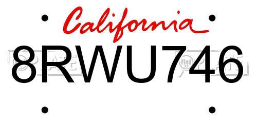 8RWU746 California License Plate