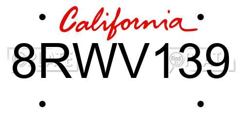 8RWV139 California License Plate