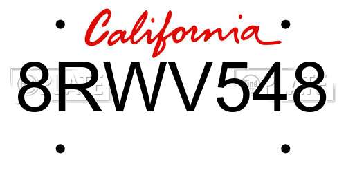 8RWV548 California License Plate