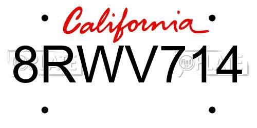 8RWV714 California License Plate