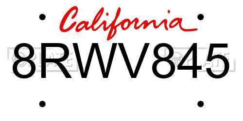 8RWV845 California License Plate