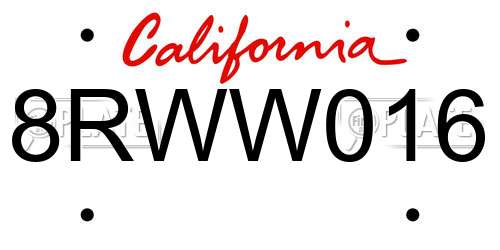 8RWW016 California License Plate